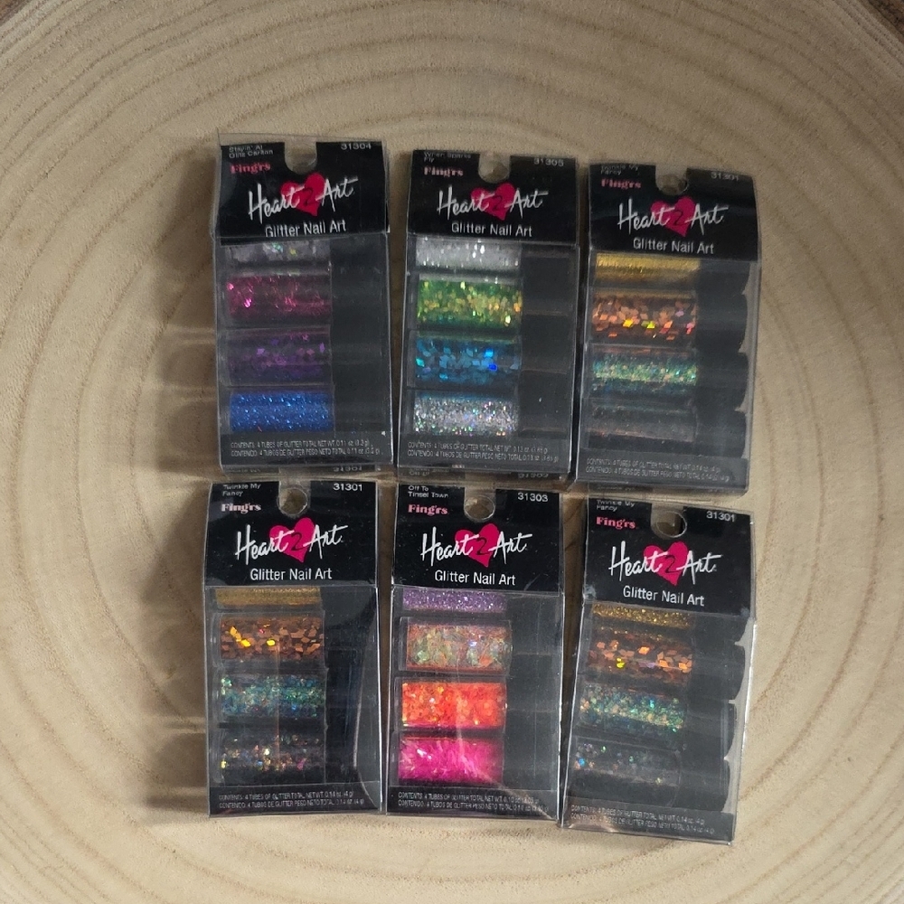 Fing'rs Heart 2 Art Glitter Nail Art, Set Of Six, All New, Each Has 4 Tubes